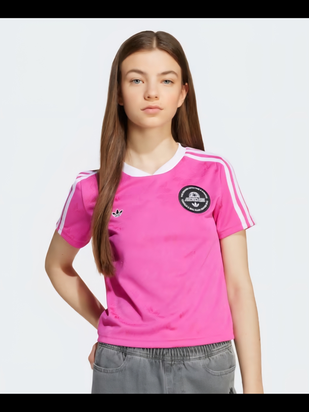 Adidas Girl's Pink Soccer Tee with Contrast Stripes Size Large